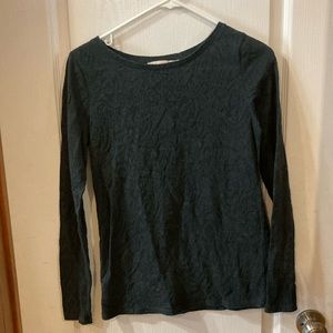 Loft XS dark green patterned long sleeve shirt